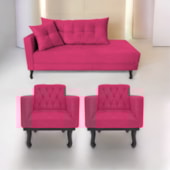 Kit Diva Recamier Azura 160cm Lado Direito e 02 Poltronas Classic Suede Pink - Amarena Móveis