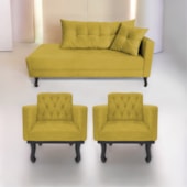 Kit Diva Recamier Azura 160cm Lado Esquerdo e 02 Poltronas Classic Suede Amarelo - Amarena Móveis