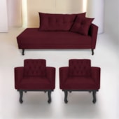 Kit Diva Recamier Azura 160cm Lado Esquerdo e 02 Poltronas Classic Suede Bordô - Amarena Móveis