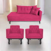 Kit Diva Recamier Azura 160cm Lado Esquerdo e 02 Poltronas Classic Suede Pink - Amarena Móveis