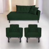 Kit Diva Recamier Azura 160cm Lado Esquerdo e 02 Poltronas Classic Suede Verde - Amarena Móveis