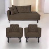 Kit Diva Recamier Azura 185cm Lado Direito e 02 Poltronas Classic Suede Marrom - Amarena Móveis