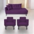 Kit Diva Recamier Azura 185cm Lado Direito e 02 Poltronas Classic Suede Roxo - Amarena Móveis