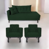 Kit Diva Recamier Azura 185cm Lado Direito e 02 Poltronas Classic Suede Verde - Amarena Móveis