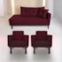 Kit Diva Recamier Azura 185cm Lado Esquerdo e 02 Poltronas Classic Suede Bordô - Amarena Móveis