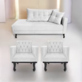 Kit Diva Recamier Azura 185cm Lado Esquerdo e 02 Poltronas Classic Suede Branco - Amarena Móveis