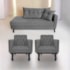 Kit Diva Recamier Azura 185cm Lado Esquerdo e 02 Poltronas Classic Suede Cinza - Amarena Móveis