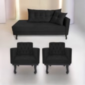 Kit Diva Recamier Azura 185cm Lado Esquerdo e 02 Poltronas Classic Suede Preto - Amarena Móveis