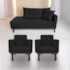 Kit Diva Recamier Azura 185cm Lado Esquerdo e 02 Poltronas Classic Suede Preto - Amarena Móveis