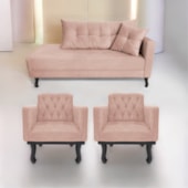 Kit Diva Recamier Azura 185cm Lado Esquerdo e 02 Poltronas Classic Suede Rosê - Amarena Móveis