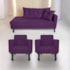 Kit Diva Recamier Azura 185cm Lado Esquerdo e 02 Poltronas Classic Suede Roxo - Amarena Móveis