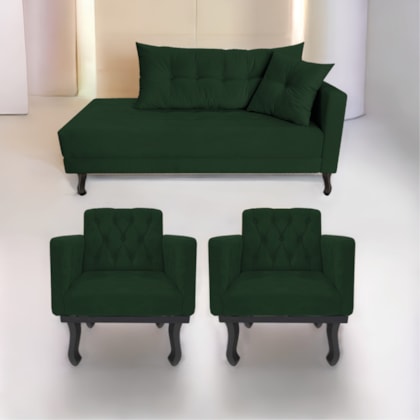 Kit Diva Recamier Azura 185cm Lado Esquerdo e 02 Poltronas Classic Suede Verde - Amarena Móveis