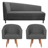 Kit Diva Recamier Heitor 140cm Lado Direito e 02 Poltronas Luiza Linho Cinza Escuro - Amarena Móveis