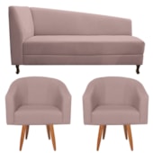 Kit Diva Recamier Heitor 140cm Lado Direito e 02 Poltronas Luiza Linho Rosê - Amarena Móveis