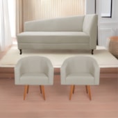 Kit Diva Recamier Heitor 140cm Lado Esquerdo e 02 Poltronas Luiza Linho Bege - Amarena Móveis