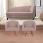 Kit Diva Recamier Heitor 140cm Lado Esquerdo e 02 Poltronas Luiza Linho Rosê - Amarena Móveis