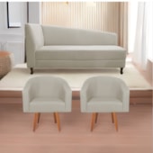 Kit Diva Recamier Heitor 160cm Lado Direito e 02 Poltronas Luiza Linho Bege - Amarena Móveis