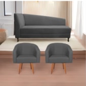 Kit Diva Recamier Heitor 160cm Lado Direito e 02 Poltronas Luiza Linho Cinza Escuro - Amarena Móveis