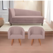 Kit Diva Recamier Heitor 160cm Lado Direito e 02 Poltronas Luiza Linho Rosê - Amarena Móveis