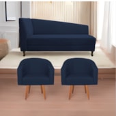 Kit Diva Recamier Heitor 160cm Lado Direito e 02 Poltronas Luiza Suede Azul Marinho - Amarena Móveis