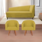 Kit Diva Recamier Heitor 160cm Lado Esquerdo e 02 Poltronas Luiza Suede Amarelo - Amarena Móveis