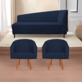 Kit Diva Recamier Heitor 160cm Lado Esquerdo e 02 Poltronas Luiza Suede Azul Marinho - Amarena Móveis