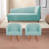 Kit Diva Recamier Heitor 160cm Lado Esquerdo e 02 Poltronas Luiza Suede Azul Tiffany - Amarena Móveis