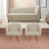 Kit Diva Recamier Heitor 160cm Lado Esquerdo e 02 Poltronas Luiza Suede Bege - Amarena Móveis