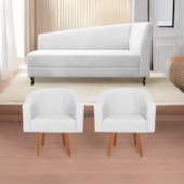 Kit Diva Recamier Heitor 160cm Lado Esquerdo e 02 Poltronas Luiza Suede Branco - Amarena Móveis