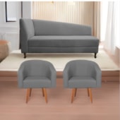 Kit Diva Recamier Heitor 185cm Lado Direito e 02 Poltronas Luiza Suede Cinza - Amarena Móveis