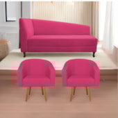 Kit Diva Recamier Heitor 185cm Lado Direito e 02 Poltronas Luiza Suede Pink - Amarena Móveis
