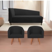 Kit Diva Recamier Heitor 185cm Lado Direito e 02 Poltronas Luiza Suede Preto - Amarena Móveis