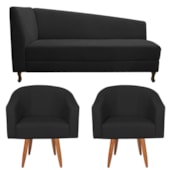 Kit Diva Recamier Heitor 185cm Lado Direito e 02 Poltronas Luiza Suede Preto - Amarena Móveis