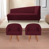 Kit Diva Recamier Heitor 185cm Lado Esquerdo e 02 Poltronas Luiza Suede Bordô - Amarena Móveis
