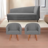 Kit Diva Recamier Heitor 185cm Lado Esquerdo e 02 Poltronas Luiza Suede Cinza - Amarena Móveis
