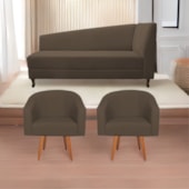 Kit Diva Recamier Heitor 185cm Lado Esquerdo e 02 Poltronas Luiza Suede Marrom - Amarena Móveis
