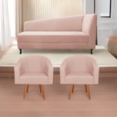 Kit Diva Recamier Heitor 185cm Lado Esquerdo e 02 Poltronas Luiza Suede Rosê - Amarena Móveis