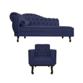 Kit Diva Recamier Juliana 120cm Lado Direito e 01 Poltrona Classic Corano Azul Marinho - Amarena Móveis