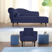 Kit Diva Recamier Juliana 120cm Lado Direito e 01 Poltrona Classic Corano Azul Marinho - Amarena Móveis