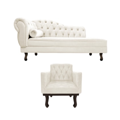 Kit Diva Recamier Juliana 120cm Lado Direito e 01 Poltrona Classic Corano Bege - Amarena Móveis