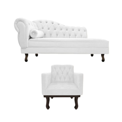 Kit Diva Recamier Juliana 120cm Lado Direito e 01 Poltrona Classic Corano Branco - Amarena Móveis