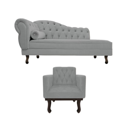 Kit Diva Recamier Juliana 120cm Lado Direito e 01 Poltrona Classic Corano Cinza - Amarena Móveis