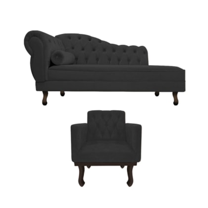 Kit Diva Recamier Juliana 120cm Lado Direito e 01 Poltrona Classic Corano Preto - Amarena Móveis