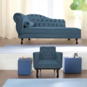 Kit Diva Recamier Juliana 120cm Lado Direito e 1 Poltrona Classic Linho Azul Royal - Amarena Móveis