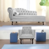 Kit Diva Recamier Juliana 120cm Lado Direito e 1 Poltrona Classic Linho Cinza Claro - Amarena Móveis