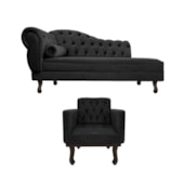 Kit Diva Recamier Juliana 120cm Lado Direito e 1 Poltrona Classic Linho Preto - Amarena Móveis