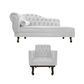 Kit Diva Recamier Juliana 120cm Lado Direito e 1 Poltrona Classic Suede Branco - Amarena Móveis