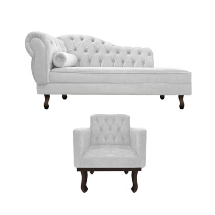 Kit Diva Recamier Juliana 120cm Lado Direito e 1 Poltrona Classic Suede Branco - Amarena Móveis