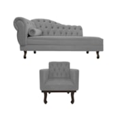 Kit Diva Recamier Juliana 120cm Lado Direito e 1 Poltrona Classic Suede Cinza - Amarena Móveis