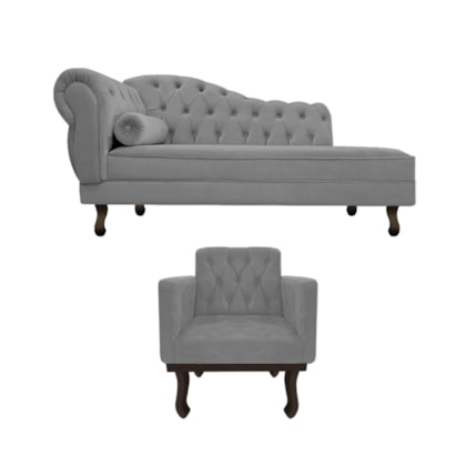 Kit Diva Recamier Juliana 120cm Lado Direito e 1 Poltrona Classic Suede Cinza - Amarena Móveis